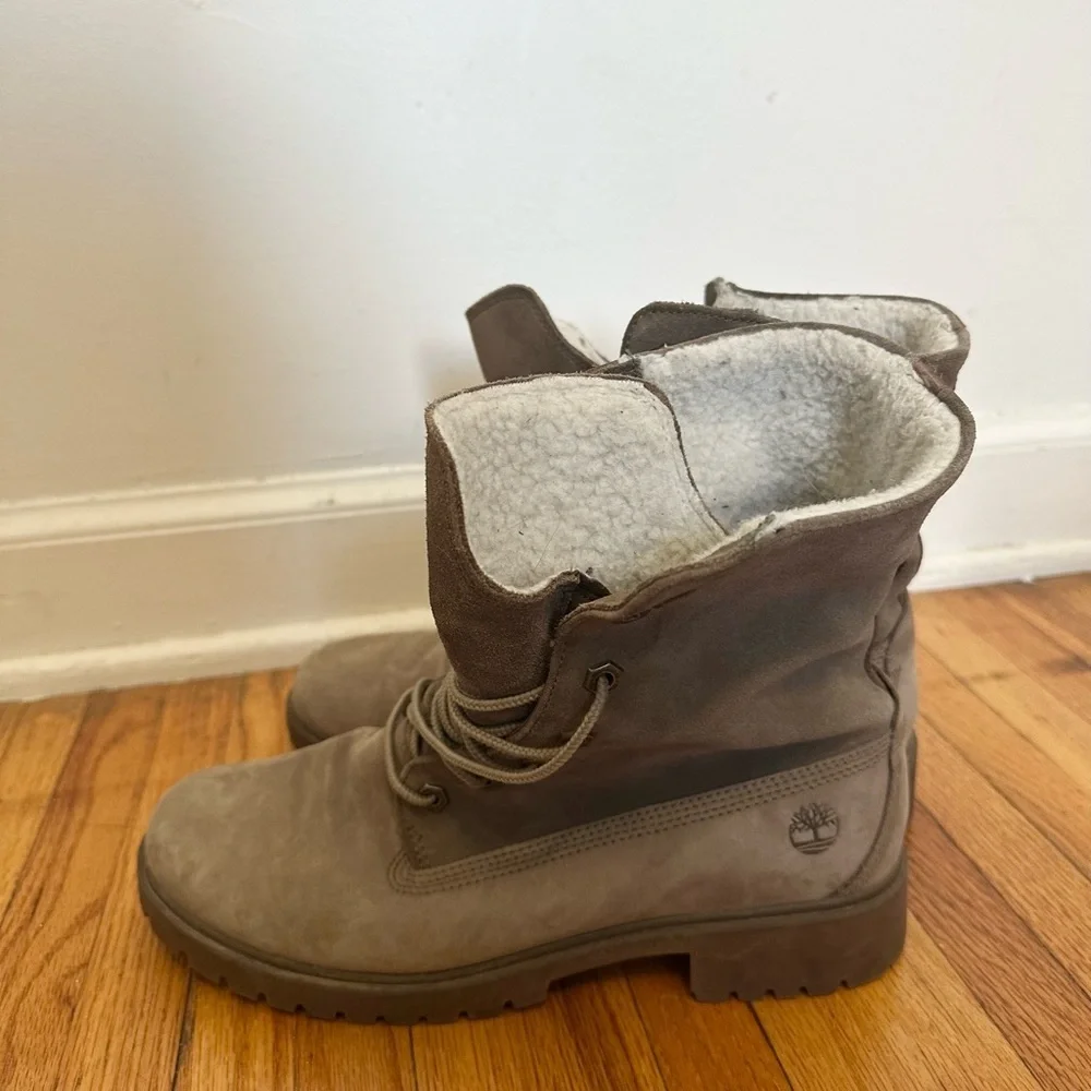 TIMBERLAND Womens 10 Jayne WP Fleece Fold Down Wheat Nubuck Boots Waterproof